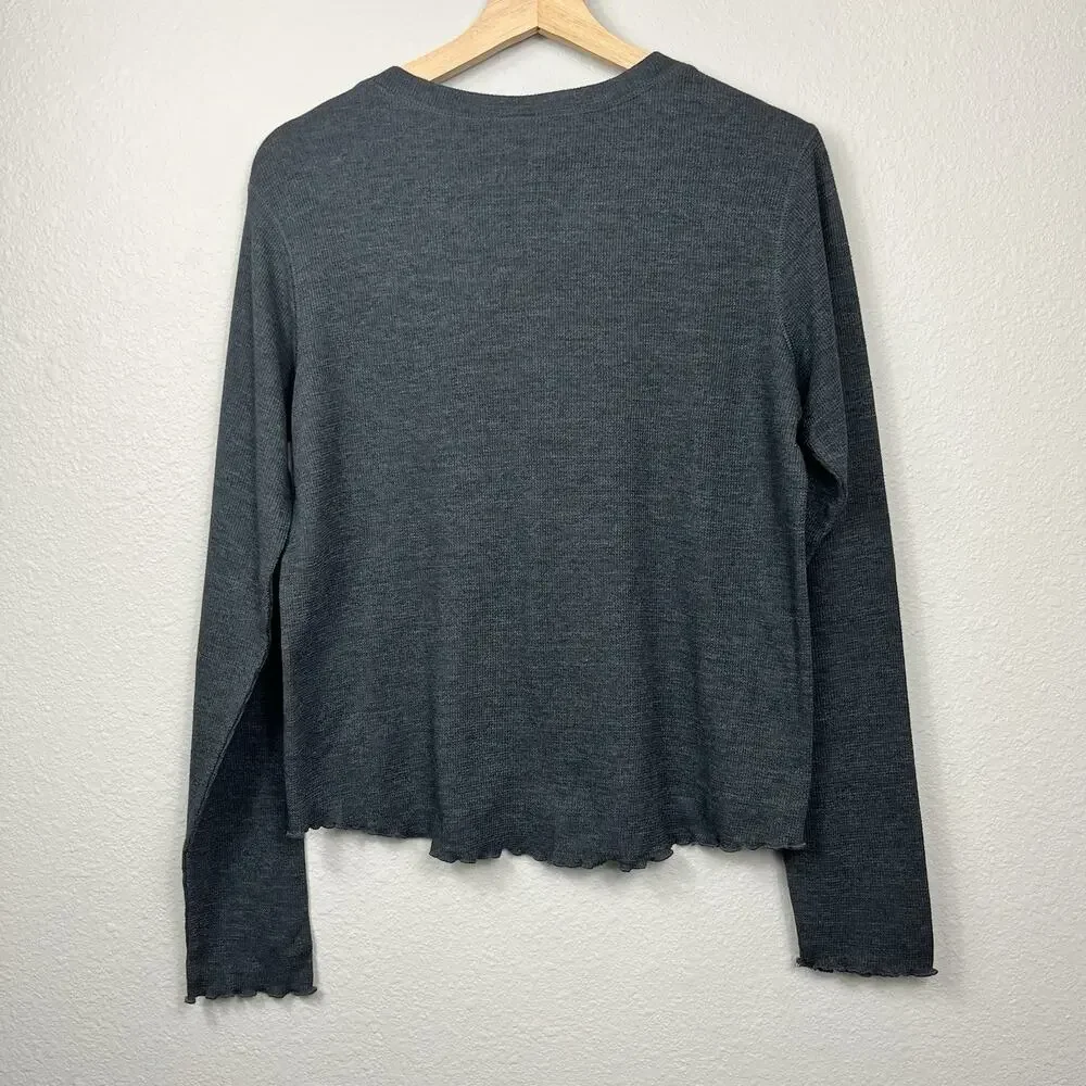 Iowa Hawkeyes Womens Waffle Knit Snap Long Sleeve Henley Medium Gray Ruffle NWOT